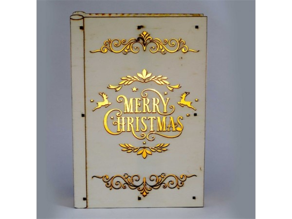 Iris Karácsonyi könyv mintás 23x16x4,5cm/meleg fehér LED-es fa fénydekoráció 