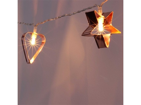 Iris Csillag+szív alakú fém/4m/meleg fehér/20db LED-es/USB-s fénydekoráció 