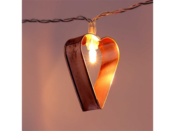 Szív alakú fém/4m/meleg fehér/20db LED-es/USB-s fénydekoráció 