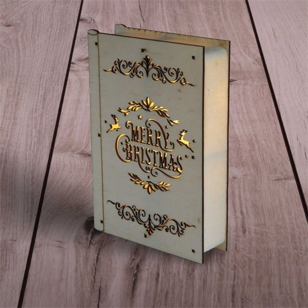 Iris Karácsonyi könyv mintás 23x16x4,5cm/meleg fehér LED-es fa fénydekoráció 