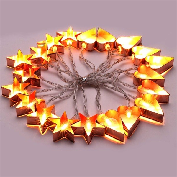 Iris Csillag+szív alakú fém/4m/meleg fehér/20db LED-es/USB-s fénydekoráció 