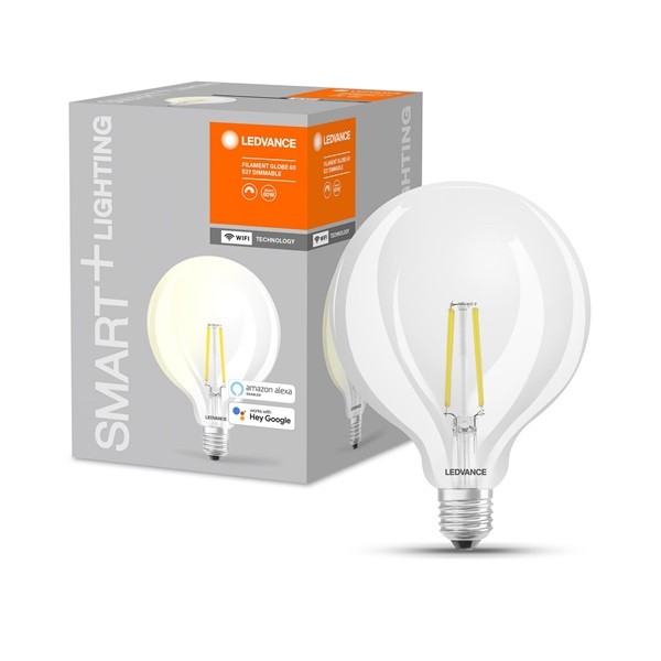 Ledvance Smart+ Wifi vezérlésű 5,5W 2700K E27 dimmelhető filament nagygömb LED fényforrás 