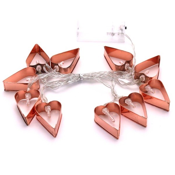 Szív alakú fém/2m/meleg fehér/10db LED-es/3xAA elemes fénydekoráció 