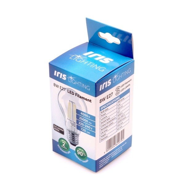 Iris Lighting Filament A Bulb E27 FLA60 8W/4000K/720lm LED fényforrás 