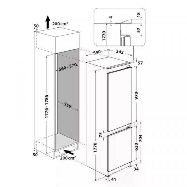 Whirlpool WHC18T322 Beépíthető alulfagyasztós hűtőszekrény