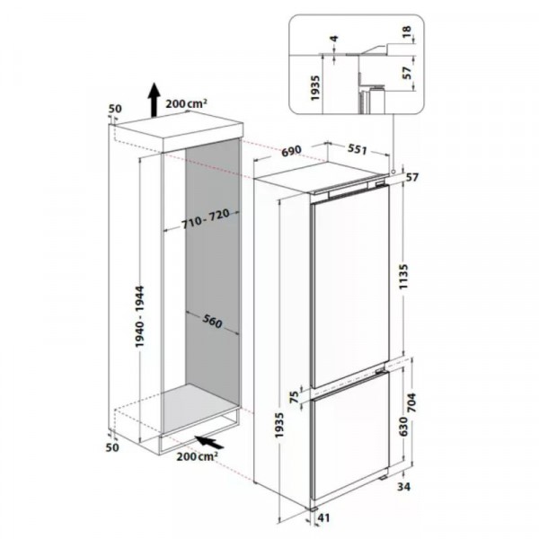 Whirlpool WH SP70 T241 P beépíthető kombinált hűtőszekrény