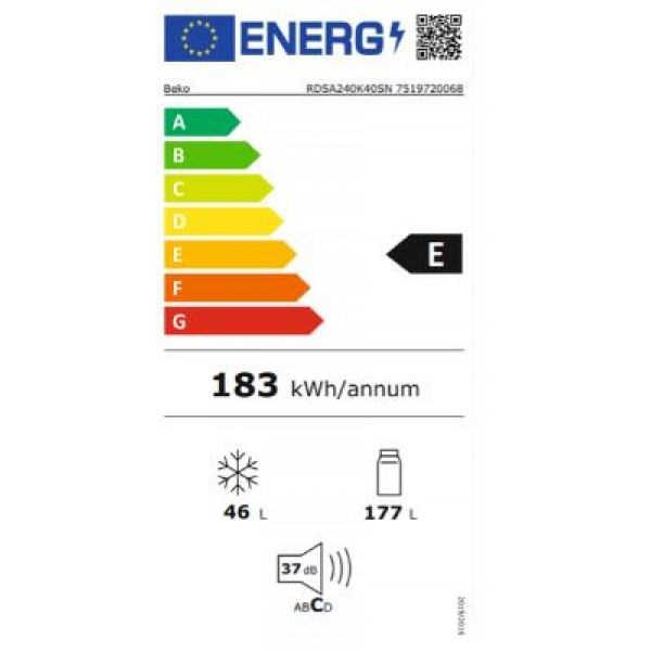 Beko RDSA240K40SN Felülfagyasztós hűtőszekrény