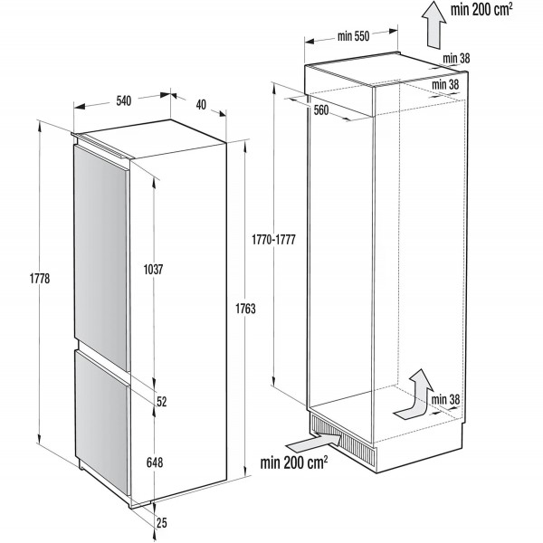 Gorenje RKI517EP1 Beépíthető kombinált hűtőszekrény