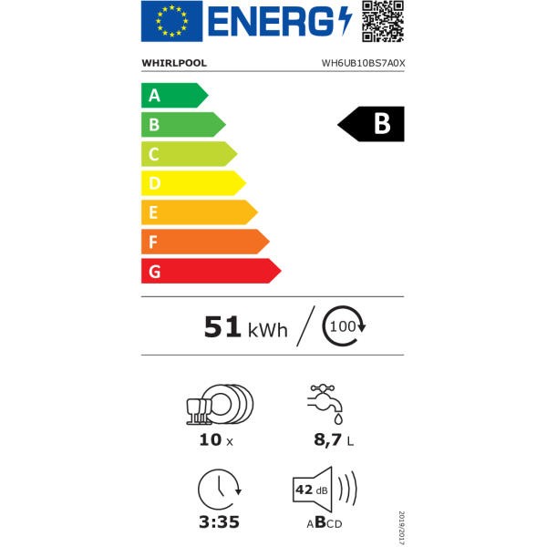 WHIRLPOOL WH6UB10BS7A0X Beépíthető mosogatógép