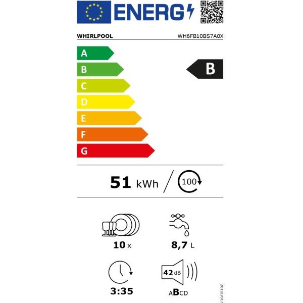 WHIRLPOOL WH6FB10BS7A0X Keskeny mosogatógép
